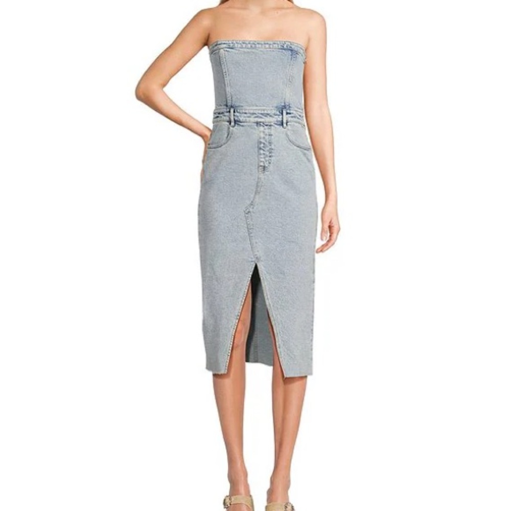 New With Tags | Chic Strapless Denim Midi Dress